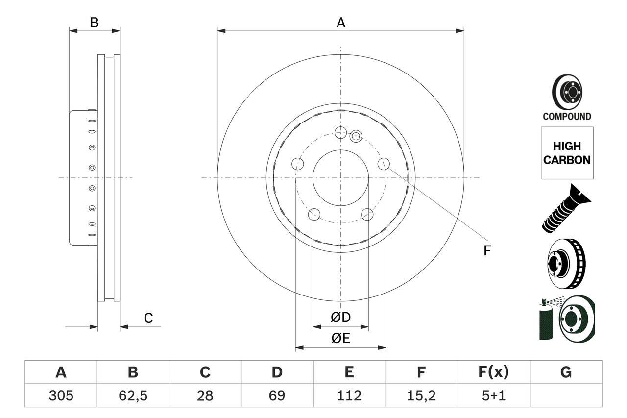 BOSCH Bremseskive 0986479h46 ventileret 305mm 28mm for MERCEDES-BENZ