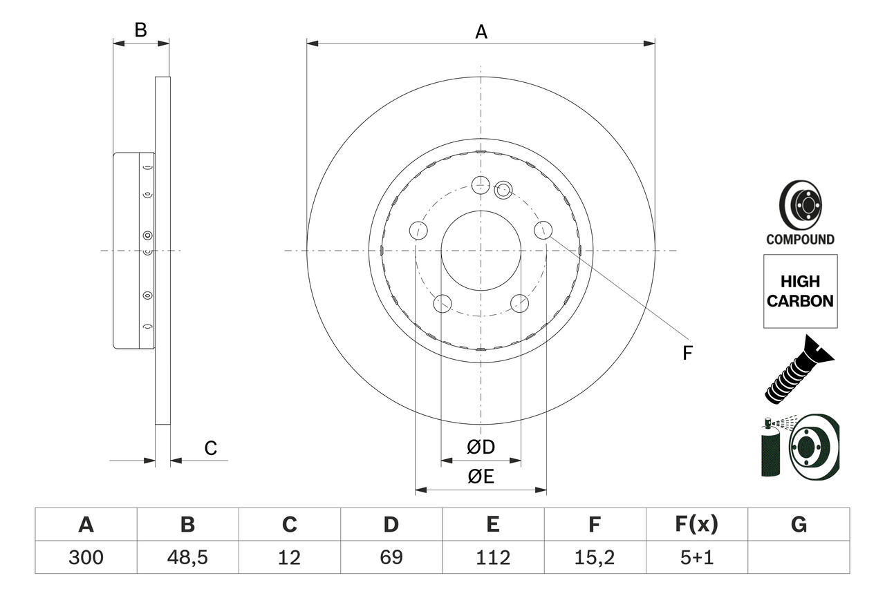 BOSCH Bremseskive 0 986 479 H49 fuld 300mm 12mm for MERCEDES-BENZ