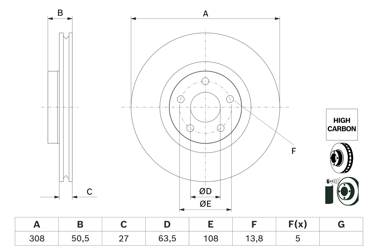 BOSCH Bremseskive 0986479h51 ventileret 308mm 27mm for FORD