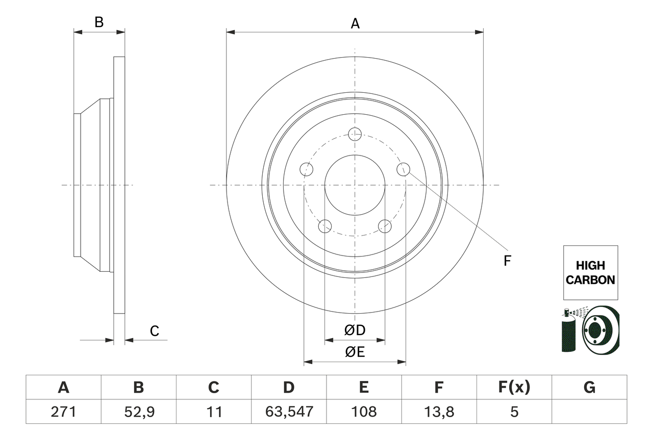 BOSCH Bremseskive 0 986 479 H55 fuld 271mm 11mm for FORD