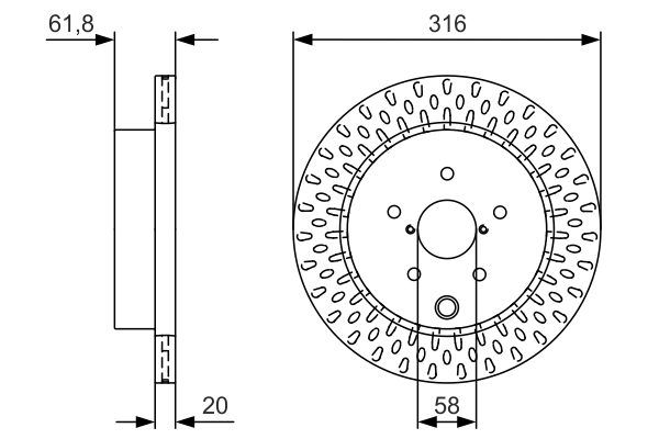 BOSCH Bremseskive 0986479v05 ventileret 316mm 20mm for SUBARU
