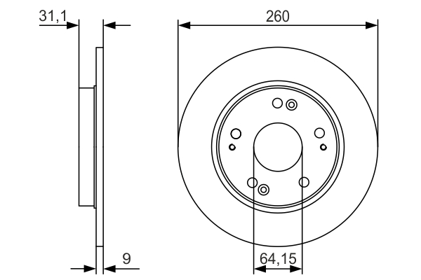 BOSCH Bremseskive 0986479v21 fuld 260mm 9mm for HONDA