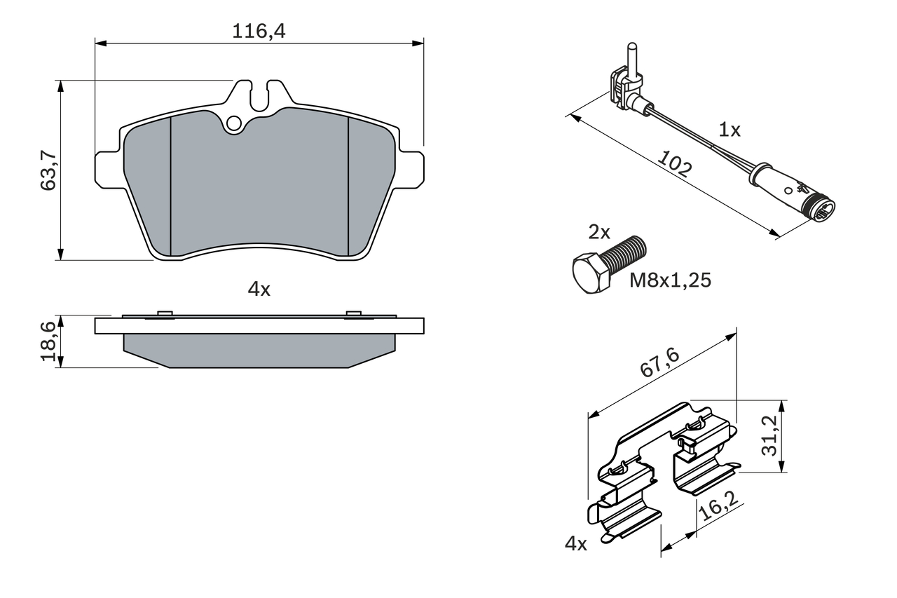 BOSCH Bremseklodser 0986494087 for MERCEDES-BENZ