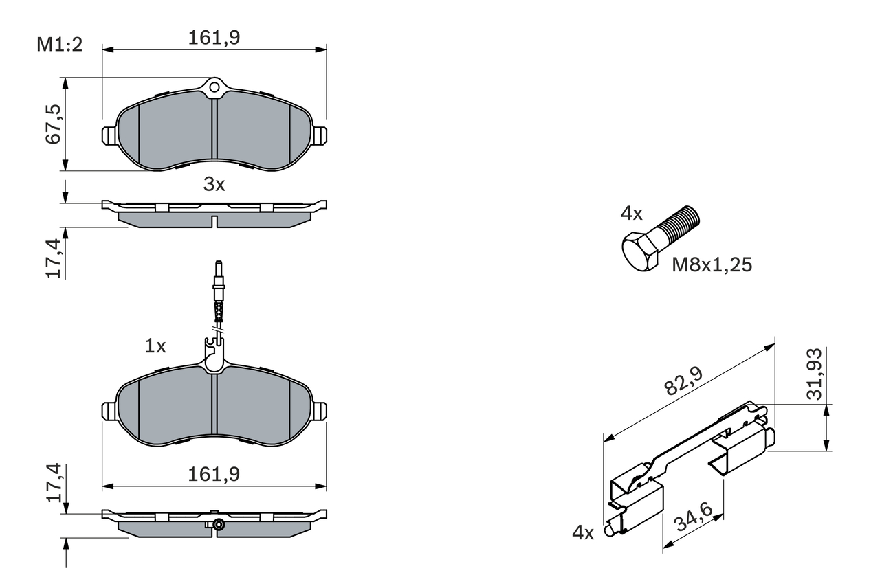 BOSCH Bremseklodser 0986494163 for PEUGEOT FIAT LANCIA CITROËN TOYOTA
