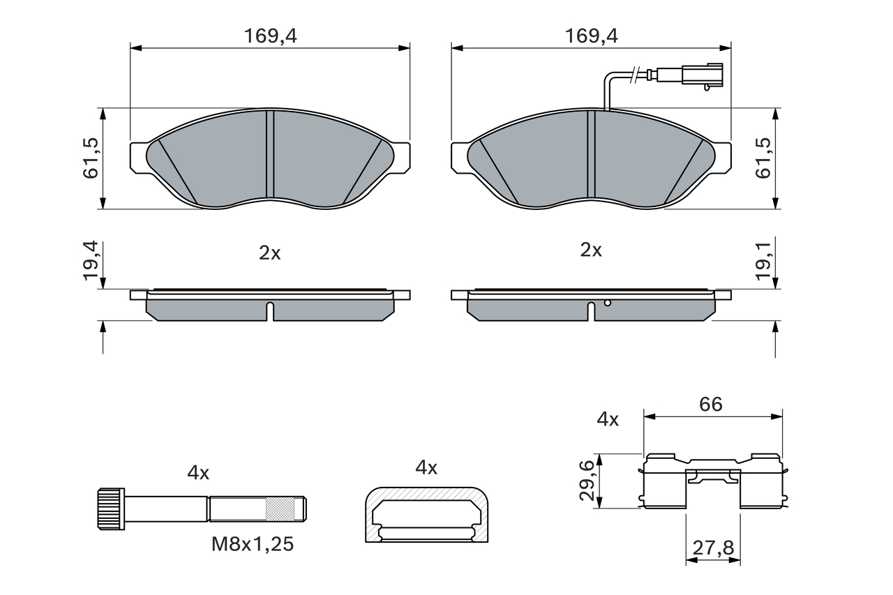 BOSCH Bremseklodser 0986494591 for PEUGEOT LANCIA
