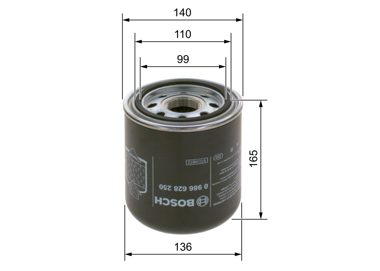 BOSCH Lufttørrerpatron, trykluftanlæg 0986628250 for IVECO DAF MAN VOLVO MERCEDES-BENZ BMC ISUZU RENAULT TRUCKS RENAULT VW STEYR