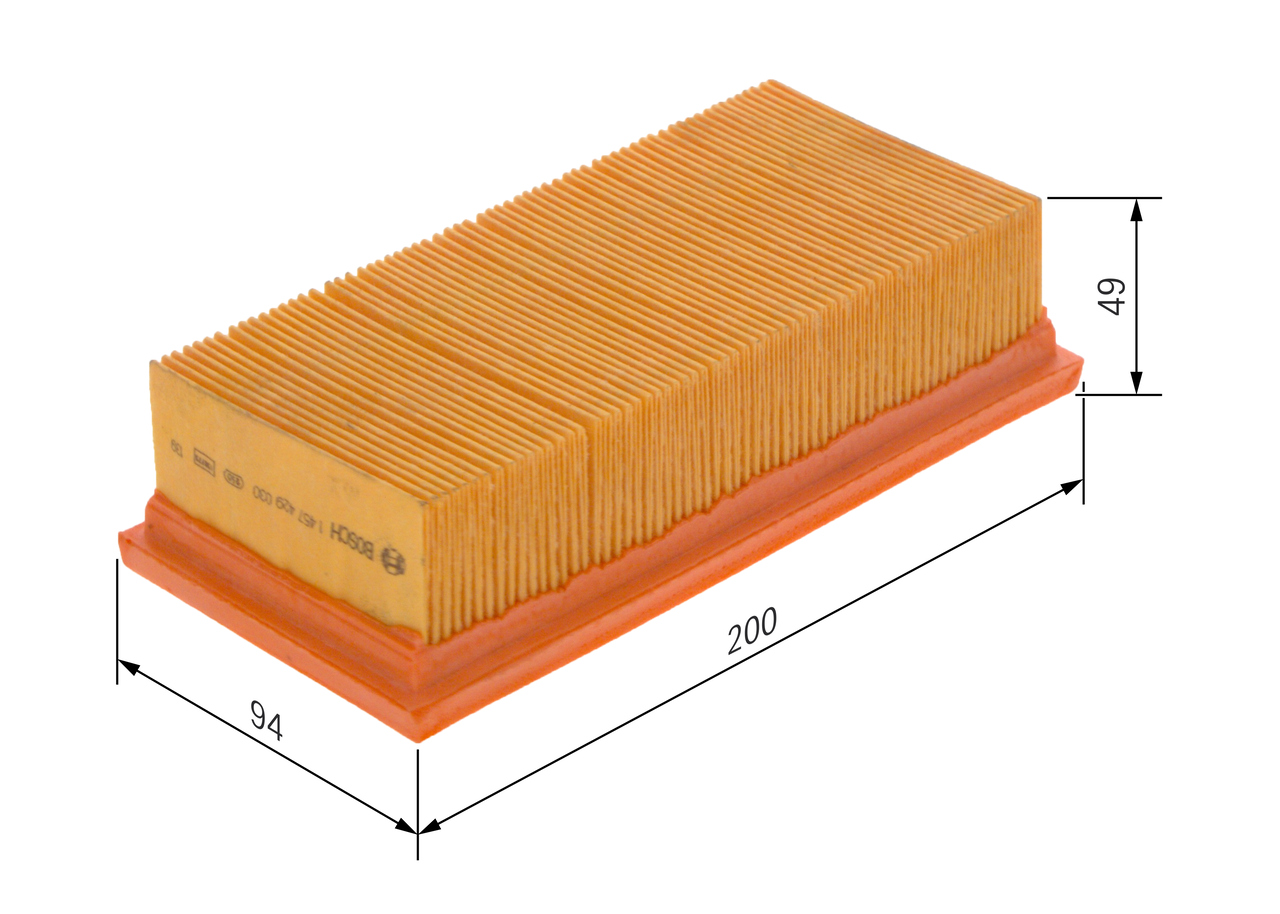 BOSCH Luftfilter 1457429030 Filterindsats length_mm_203|Længde [mm]|200 width_mm_206|Bredde [mm]|93,5 height_mm_209|Højde [mm]|49 49mm for FORD GMC C