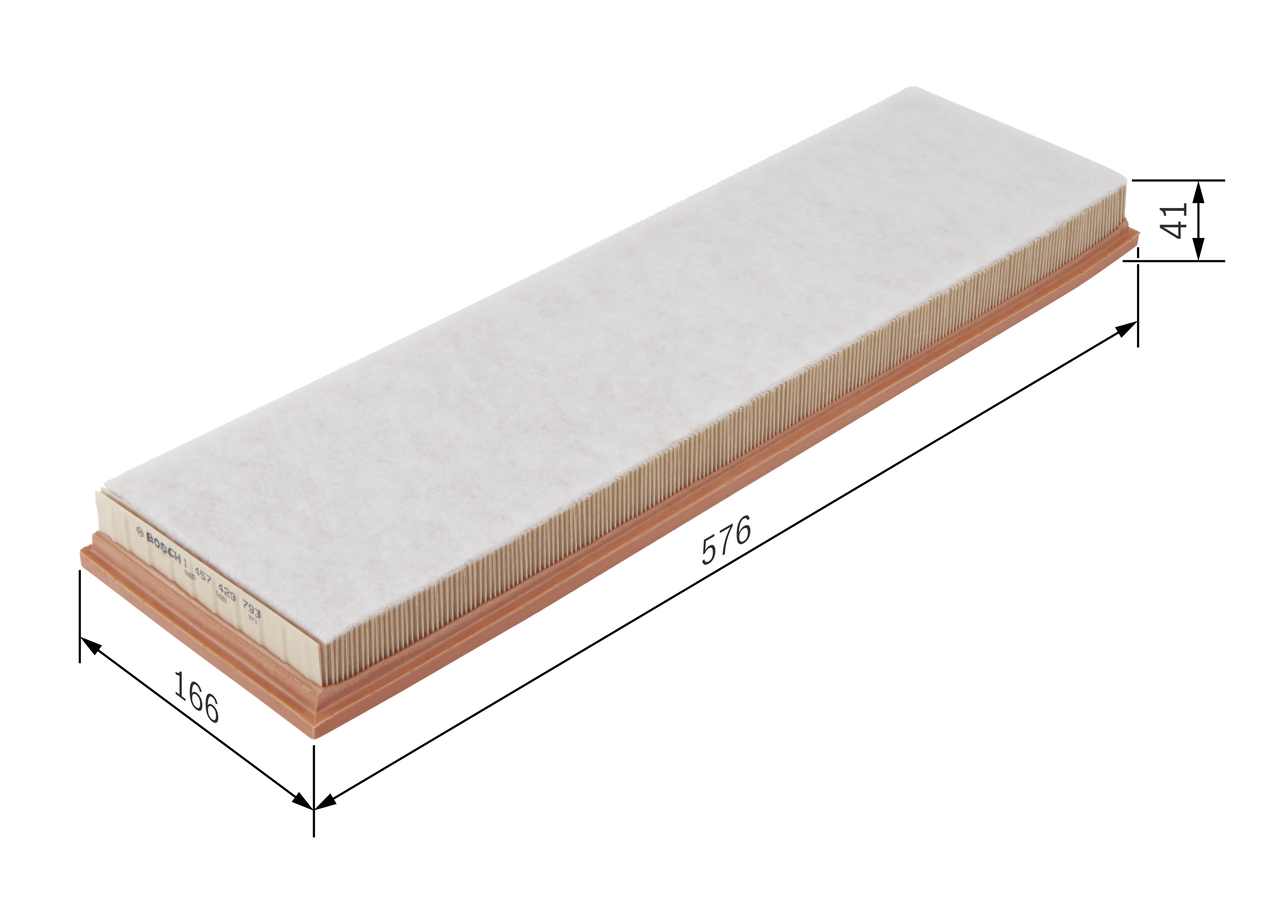 BOSCH Luftfilter 1457429793 Filterindsats length_mm_203|Længde [mm]|576 width_mm_206|Bredde [mm]|166 height_mm_209|Højde [mm]|49 49mm for BMW