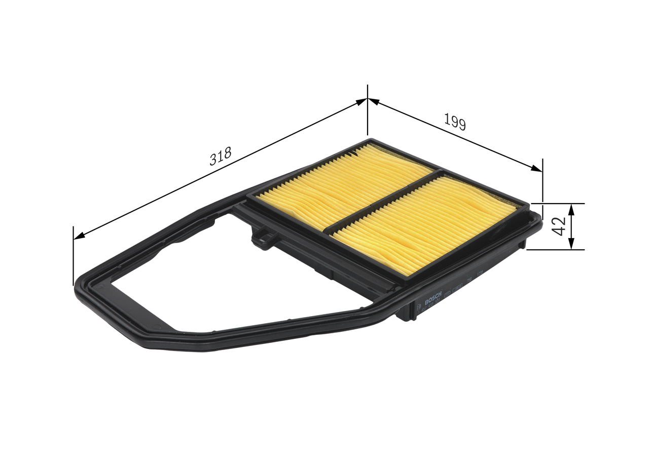 BOSCH Luftfilter 1457433322 Filterindsats length_mm_203|Længde [mm]|317 width_mm_206|Bredde [mm]|200 height_mm_209|Højde [mm]|38 38mm for HONDA