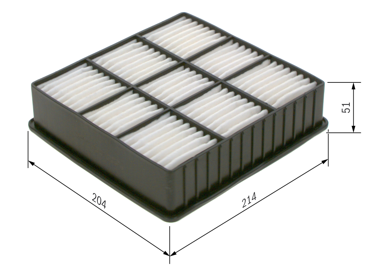 BOSCH Luftfilter 1457433969 Filterindsats length_mm_203|Længde [mm]|204 width_mm_206|Bredde [mm]|214 height_mm_209|Højde [mm]|51 quantity_563|Mængde|1