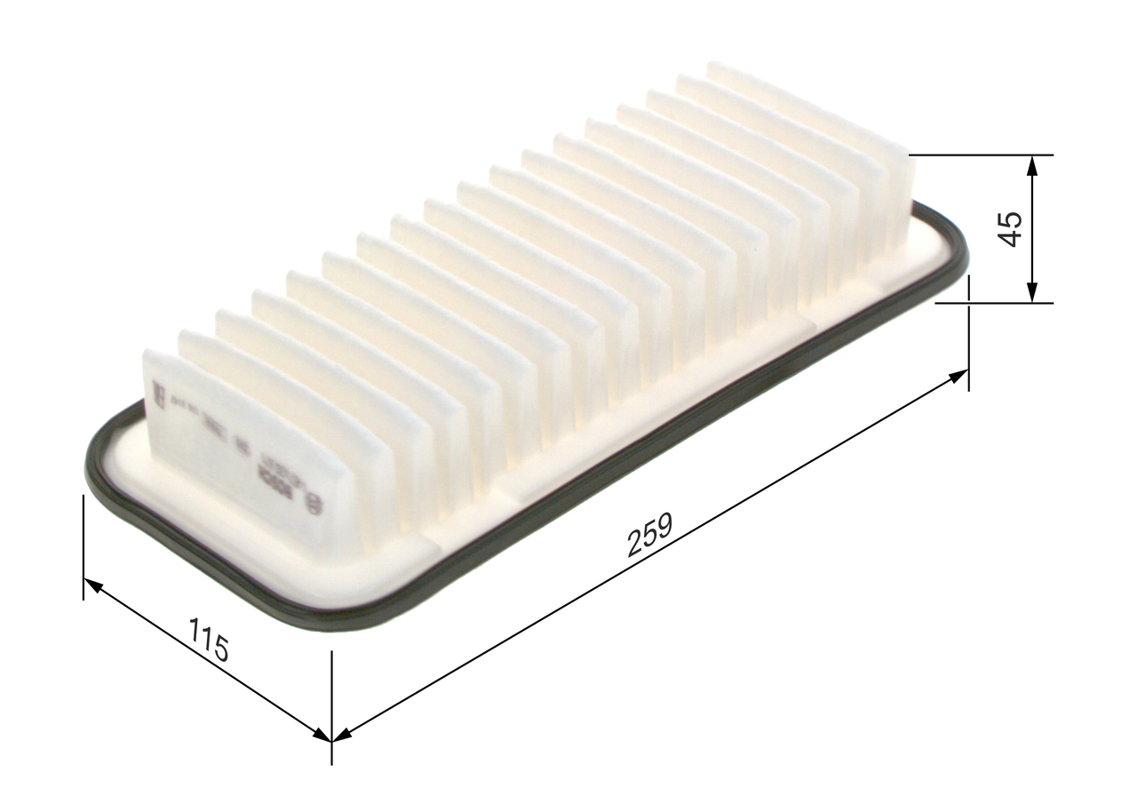 BOSCH Luftfilter 1457433971 Filterindsats length_mm_203|Længde [mm]|257 width_mm_206|Bredde [mm]|115 height_mm_209|Højde [mm]|45 quantity_563|Mængde|1