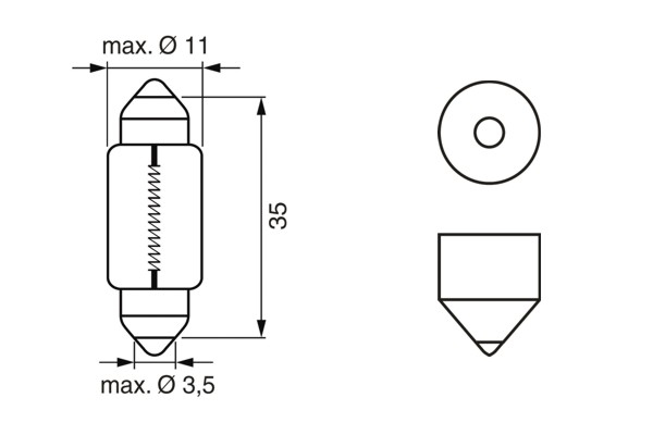 BOSCH Pære, bagagerumslys 1987301060 C5W for VOLVO DAF VAUXHALL FERRARI HOBBYCAR VW IVECO MAN MITSUBISHI TOYOTA ASTON MARTIN