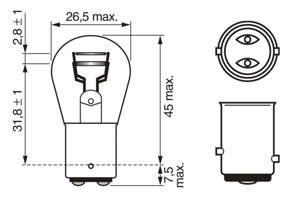 BOSCH Pære, blinklys 1987301055 P21/5W for LAND ROVER CITROËN VOLVO DAF HOLDEN FREIGHTLINER FIAT IVECO LANCIA VW BMW MAN MERCEDES-BENZ OPEL YAMAHA HO