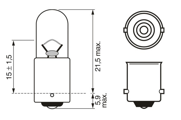 BOSCH Pære, baglygte 1987302207 T4W for HOBBYCAR VOLVO DAF VAUXHALL TRIUMPH IVECO DUCATI MAN TOYOTA VW YAMAHA