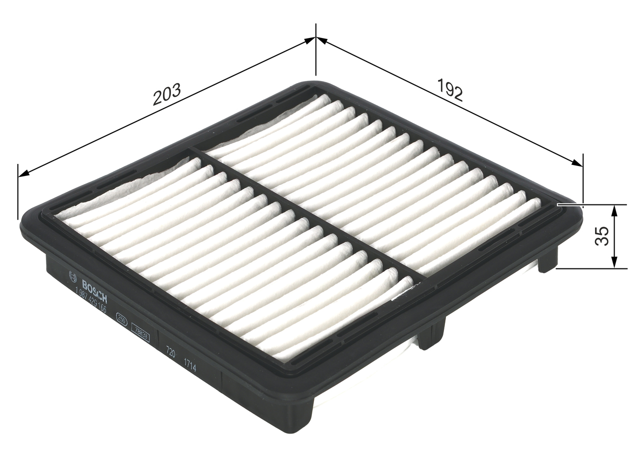 BOSCH Luftfilter 1 987 429 166 Filterindsats length_mm_203|Længde [mm]|192 width_mm_206|Bredde [mm]|203 height_mm_209|Højde [mm]|35 quantity_563|Mængd