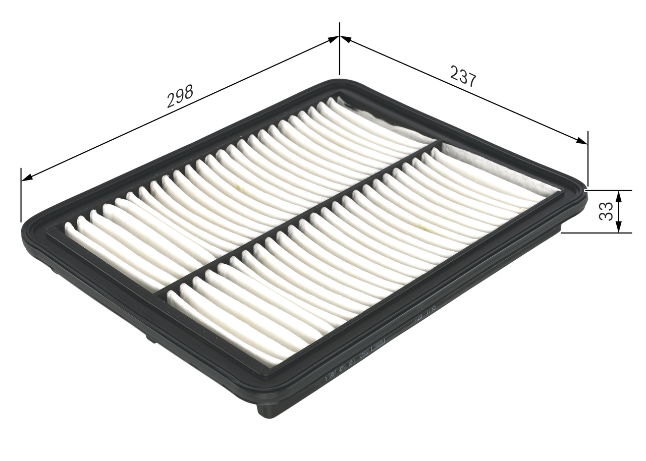 BOSCH Luftfilter 1 987 429 180 Filterindsats length_mm_203|Længde [mm]|294 width_mm_206|Bredde [mm]|237 height_mm_209|Højde [mm]|34 quantity_563|Mængd