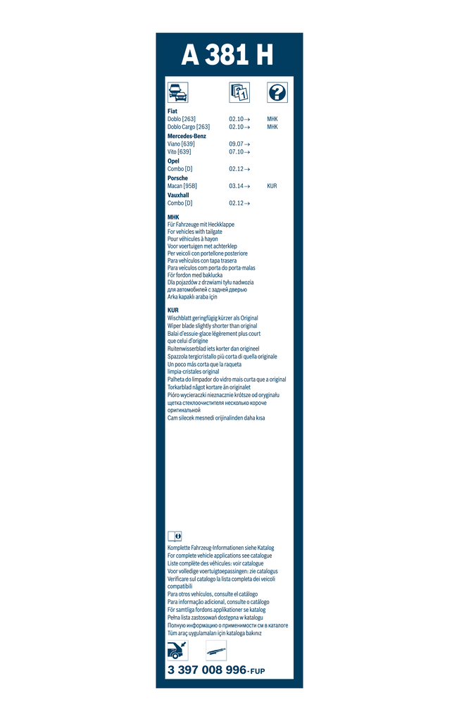 BOSCH Viskerblad 3397008996 for MERCEDES-BENZ PORSCHE LAND ROVER