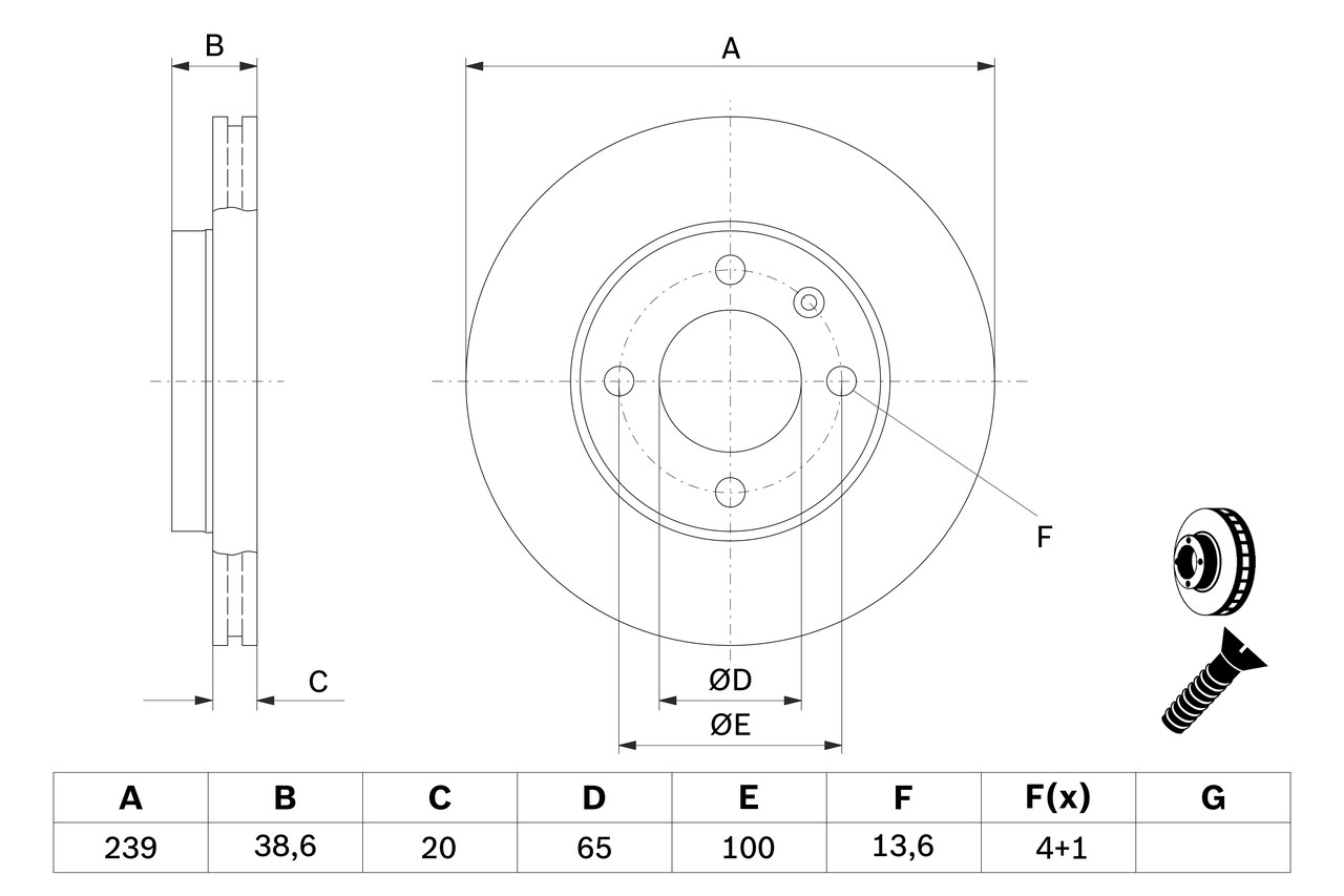 BOSCH Bremseskive 0986478017 ventileret 239mm 20mm for VW
