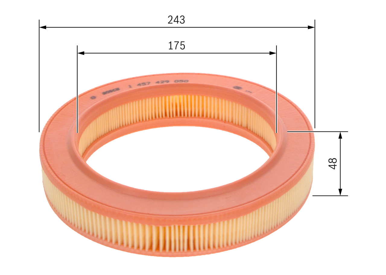 BOSCH Luftfilter 1457429050 Filterindsats outer_diameter_mm_497|Yderdiameter [mm]|243 diameter_1_mm_341|Diameter 1 [mm]|175 height_mm_209|Højde [mm]|4