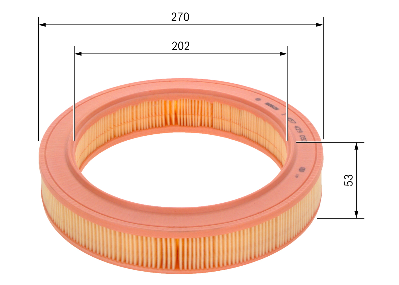BOSCH Luftfilter 1457429053 Filterindsats outer_diameter_mm_497|Yderdiameter [mm]|273 diameter_1_mm_341|Diameter 1 [mm]|202 height_mm_209|Højde [mm]|5