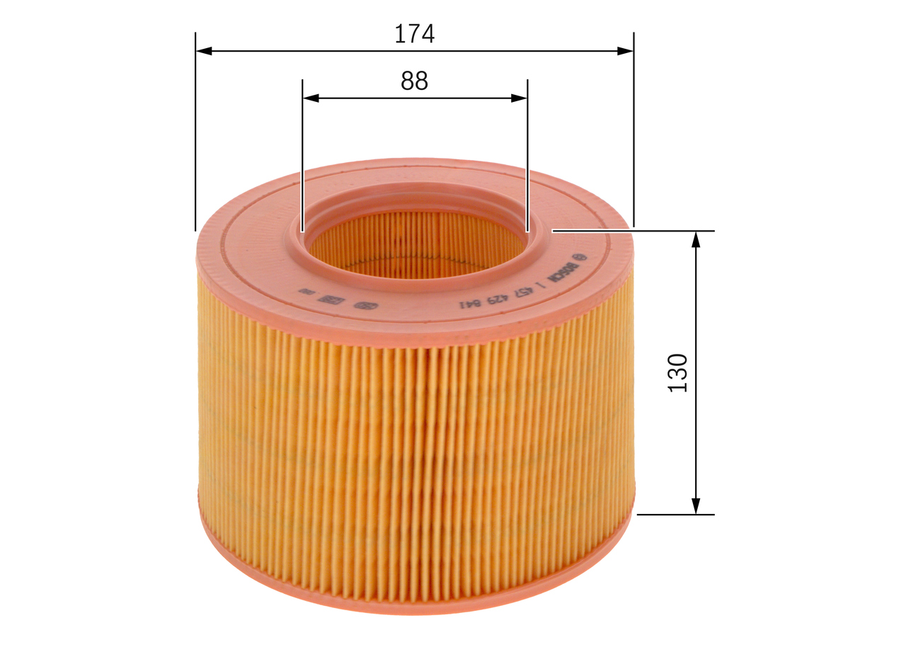 BOSCH Luftfilter 1 457 429 841 Filterindsats outer_diameter_mm_497|Yderdiameter [mm]|176 diameter_1_mm_341|Diameter [mm]|90 height_mm_209|Højde [mm]|1