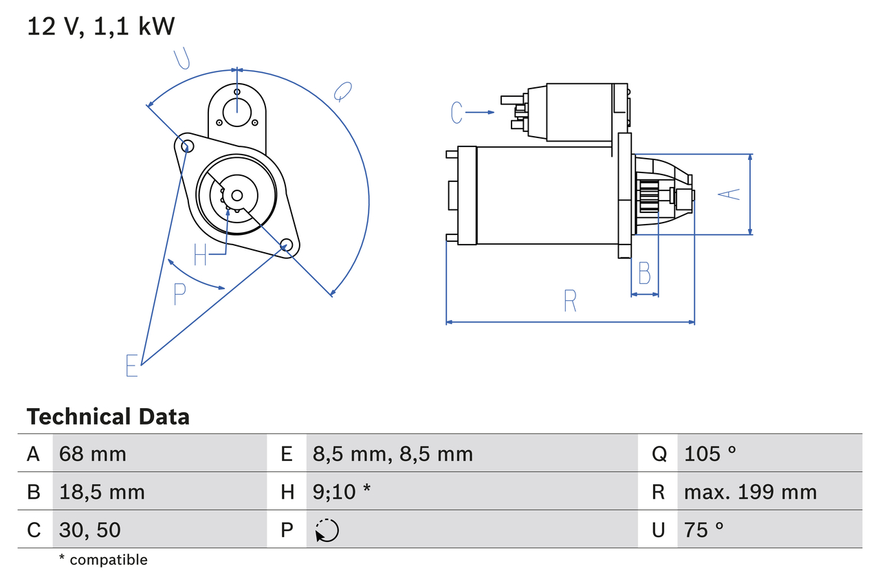 BOSCH Starter 0986020870 for OPEL FIAT VAUXHALL