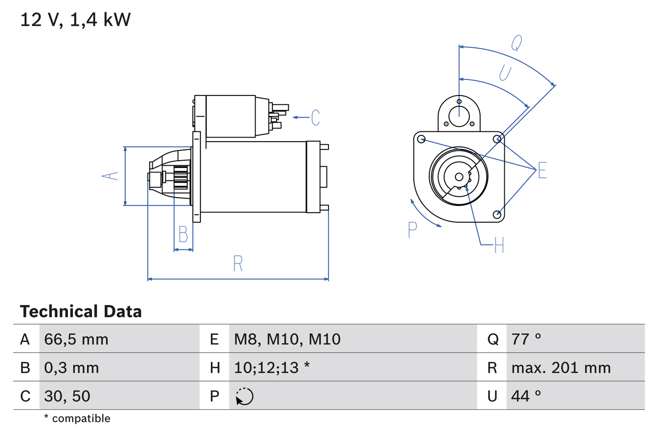 BOSCH Starter 0986022800 for RENAULT NISSAN DACIA MERCEDES-BENZ