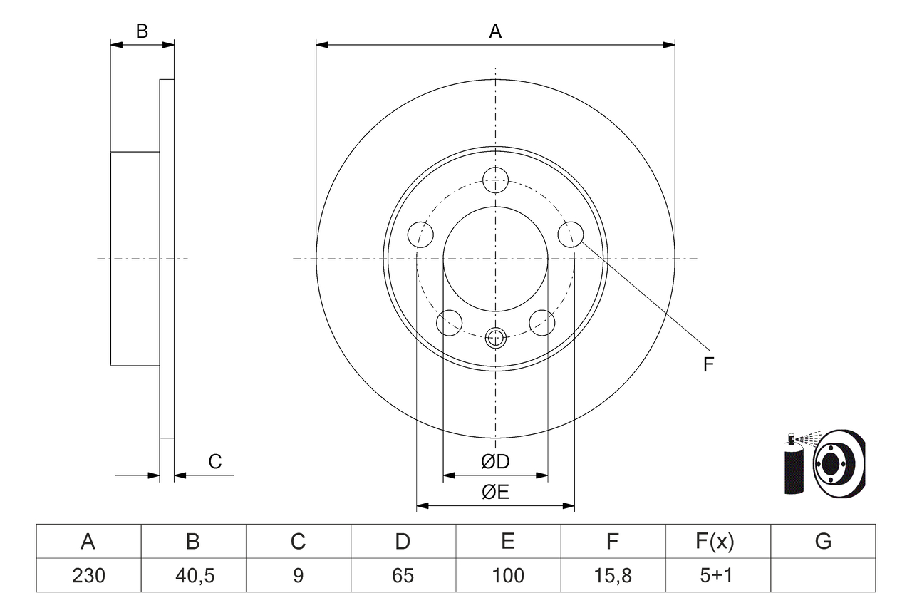 BOSCH Bremseskive 0986479k55 fuld 230mm 9mm for BRILLIANCE AUDI VW