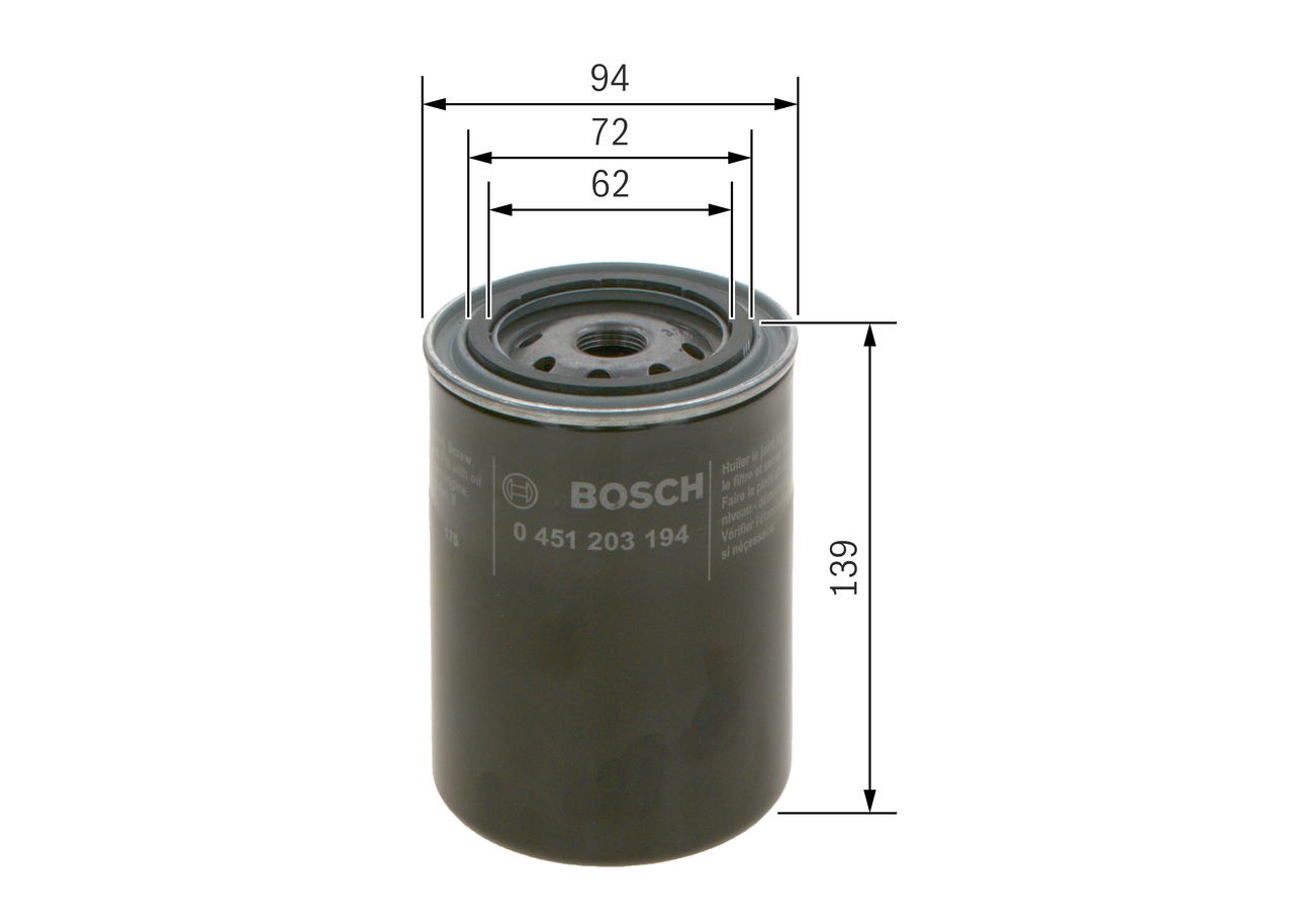 BOSCH Oliefilter 0451203194 Påskruet 139mm 3/4 16 UNF-2B for LAND ROVER VOLVO FORD ALFA ROMEO ROVER MITSUBISHI RENAULT