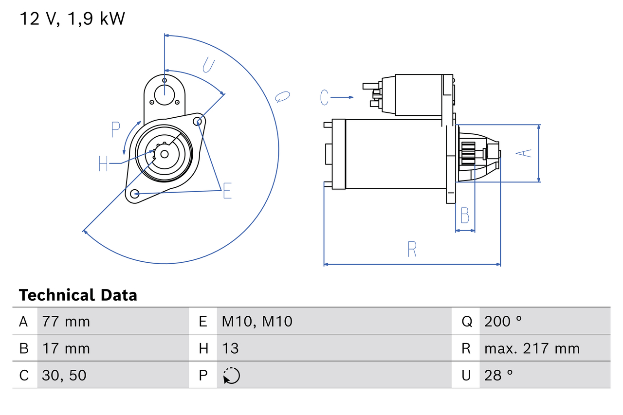 BOSCH Starter 0986029220 for KIA