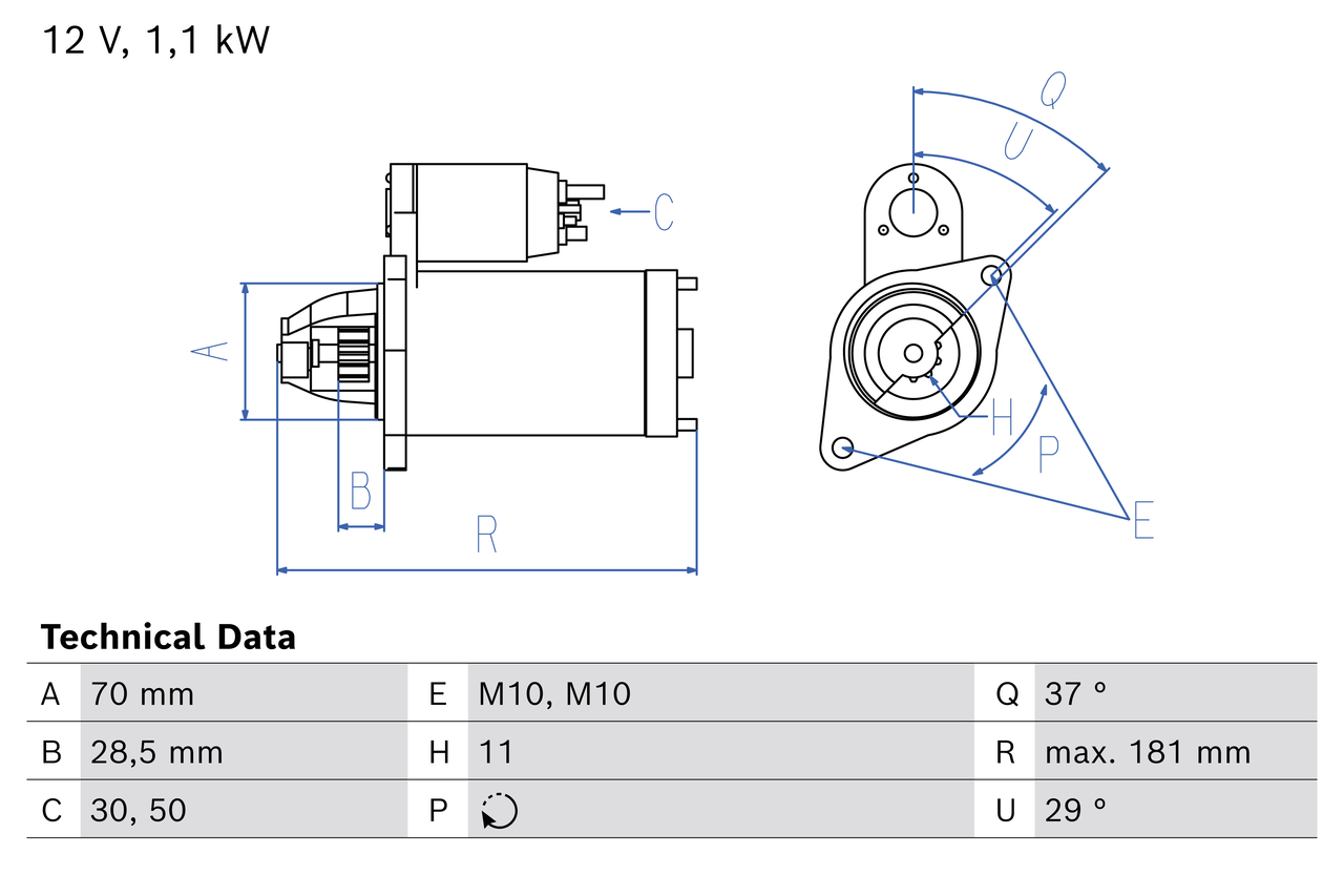 BOSCH Starter 0986029170 for KIA