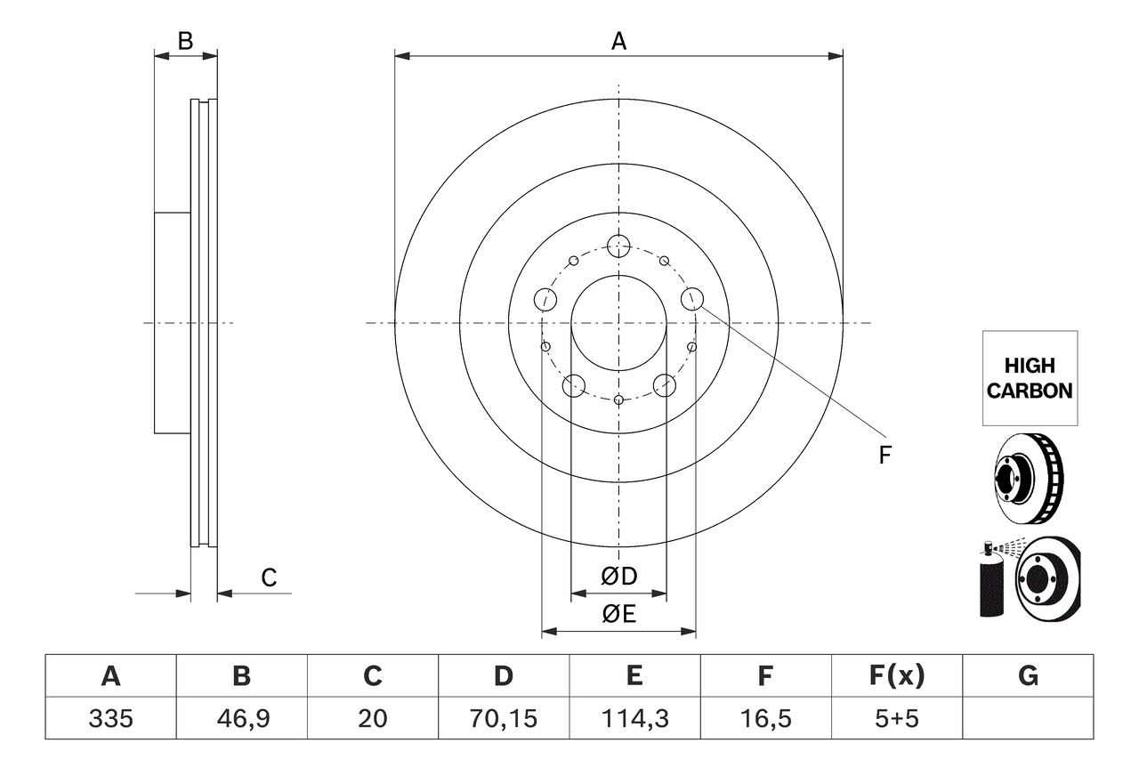 BOSCH Bremseskive 0986479j78 ventileret 335mm 20mm for TESLA