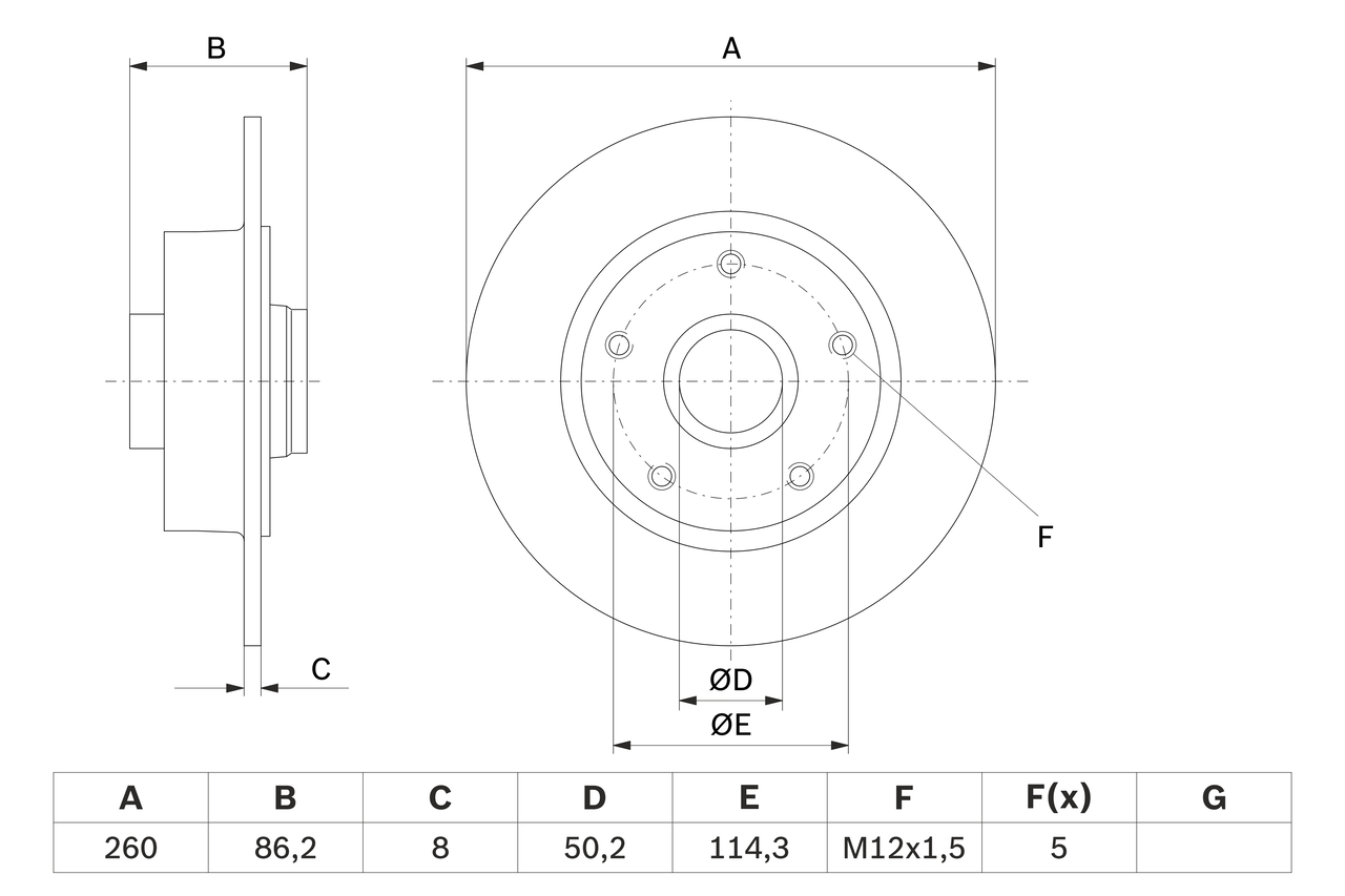 BOSCH Bremseskive 0986479708 fuld 260mm 8mm for RENAULT DACIA