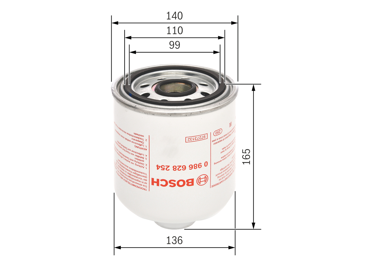 BOSCH Lufttørrerpatron, trykluftanlæg 0986628254 for DAF VOLVO MERCEDES-BENZ IVECO KING LONG RENAULT MAN