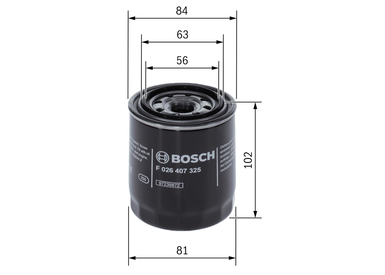 BOSCH Oliefilter f026407325 Påskruet 102mm M 20 x 1,5 for VAUXHALL DAIHATSU ISUZU MAZDA MITSUBISHI SUBARU