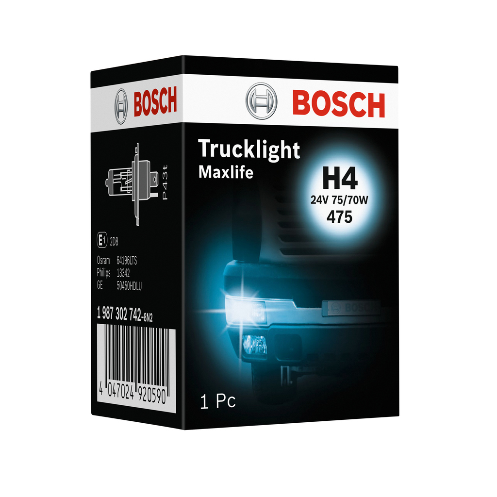 BOSCH Pære, fjernlys 1 987 302 742 H4 for VOLVO