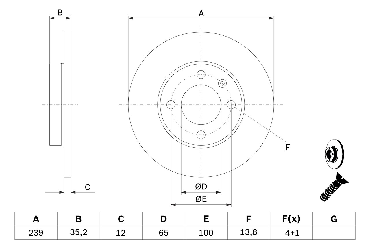 BOSCH Bremseskive 0986478011 fuld 239mm 12mm for VW