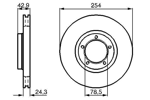 BOSCH Bremseskive 0986478160 ventileret 254mm 24,3mm