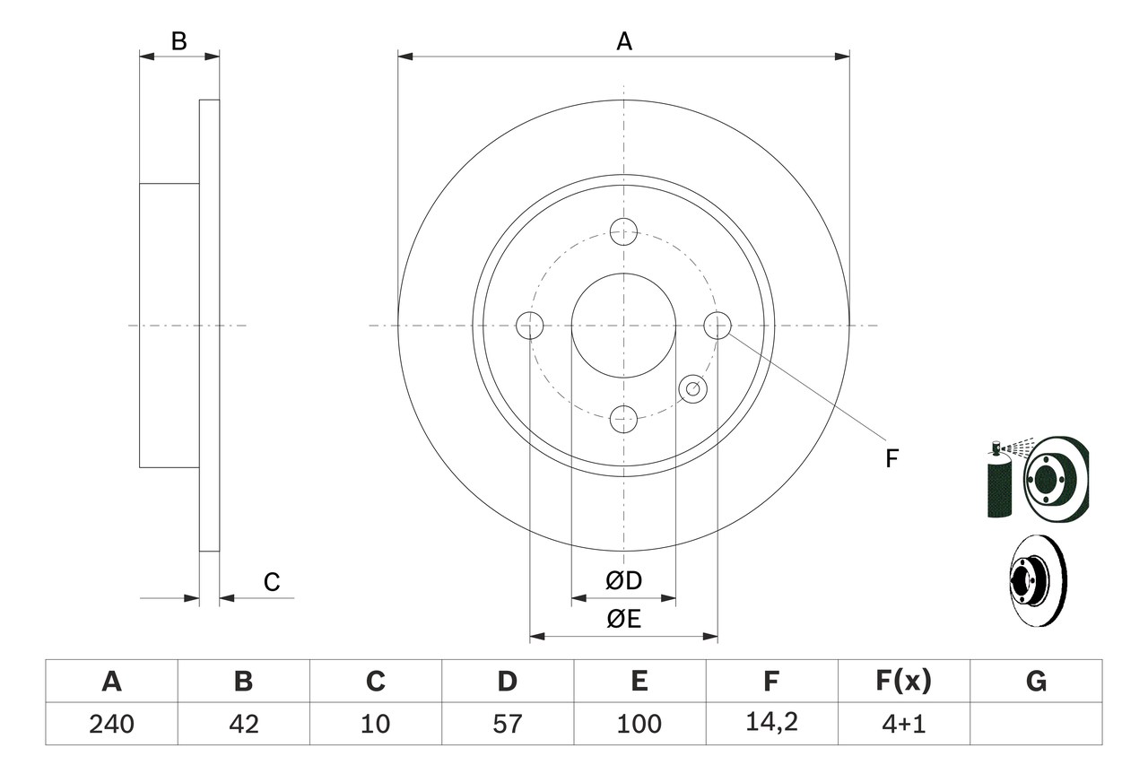 BOSCH Bremseskive 0986478882 fuld 240mm 10mm for OPEL CHEVROLET HOLDEN