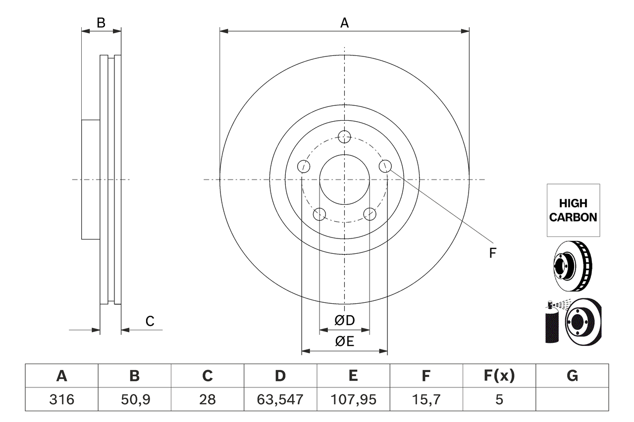 BOSCH Bremseskive 0986479j32 ventileret 316mm 28mm for FORD