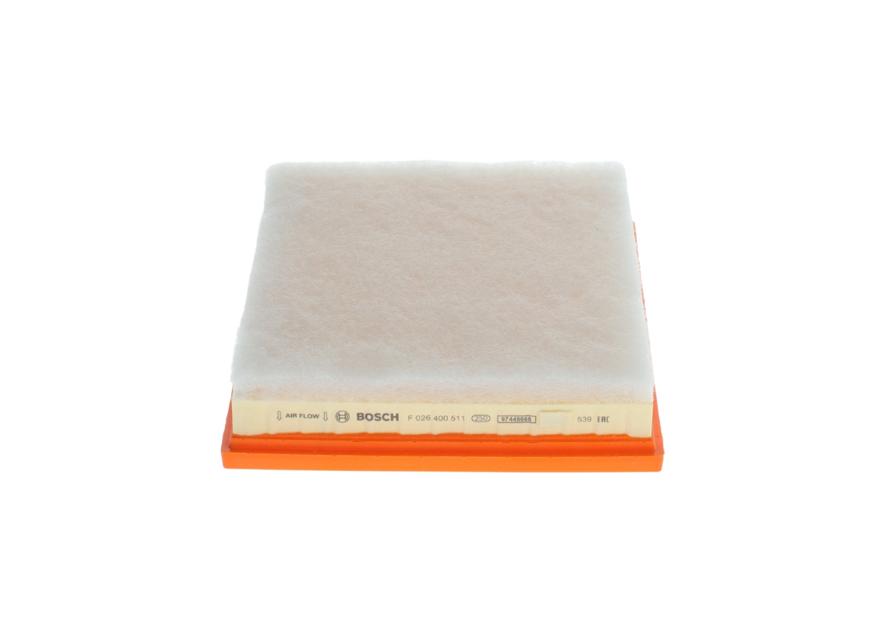 BOSCH Luftfilter f026400511 Filterindsats length_mm_203|Længde [mm]|239 width_mm_206|Bredde [mm]|205 height_mm_209|Højde [mm]|53 quantity_563|Mængde|1
