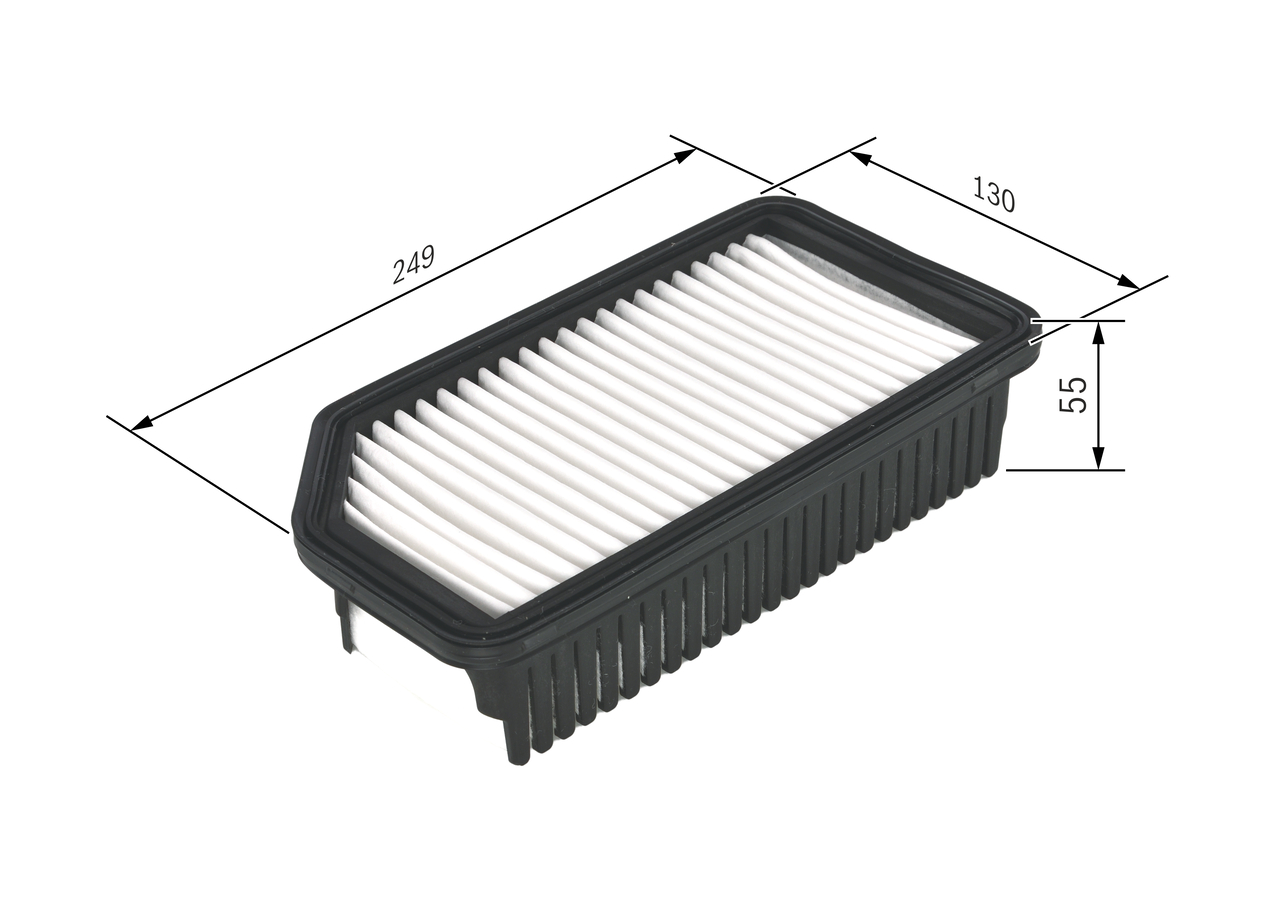 BOSCH Luftfilter f026400137 Filterindsats length_mm_203|Længde [mm]|250 width_mm_206|Bredde [mm]|130 height_mm_209|Højde [mm]|55 55mm for KIA HYUNDAI
