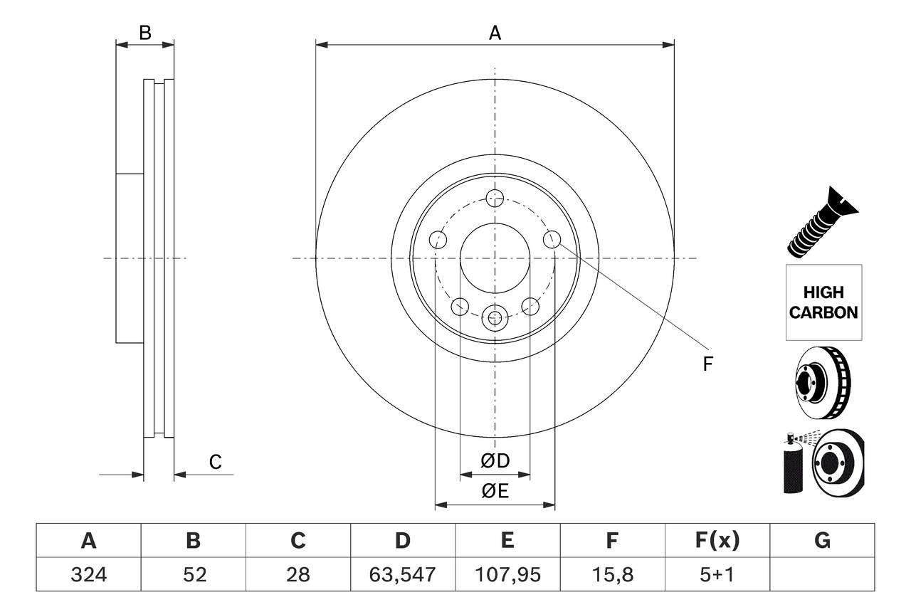 BOSCH Bremseskive 0986479j41 ventileret 324mm 28mm for VOLVO