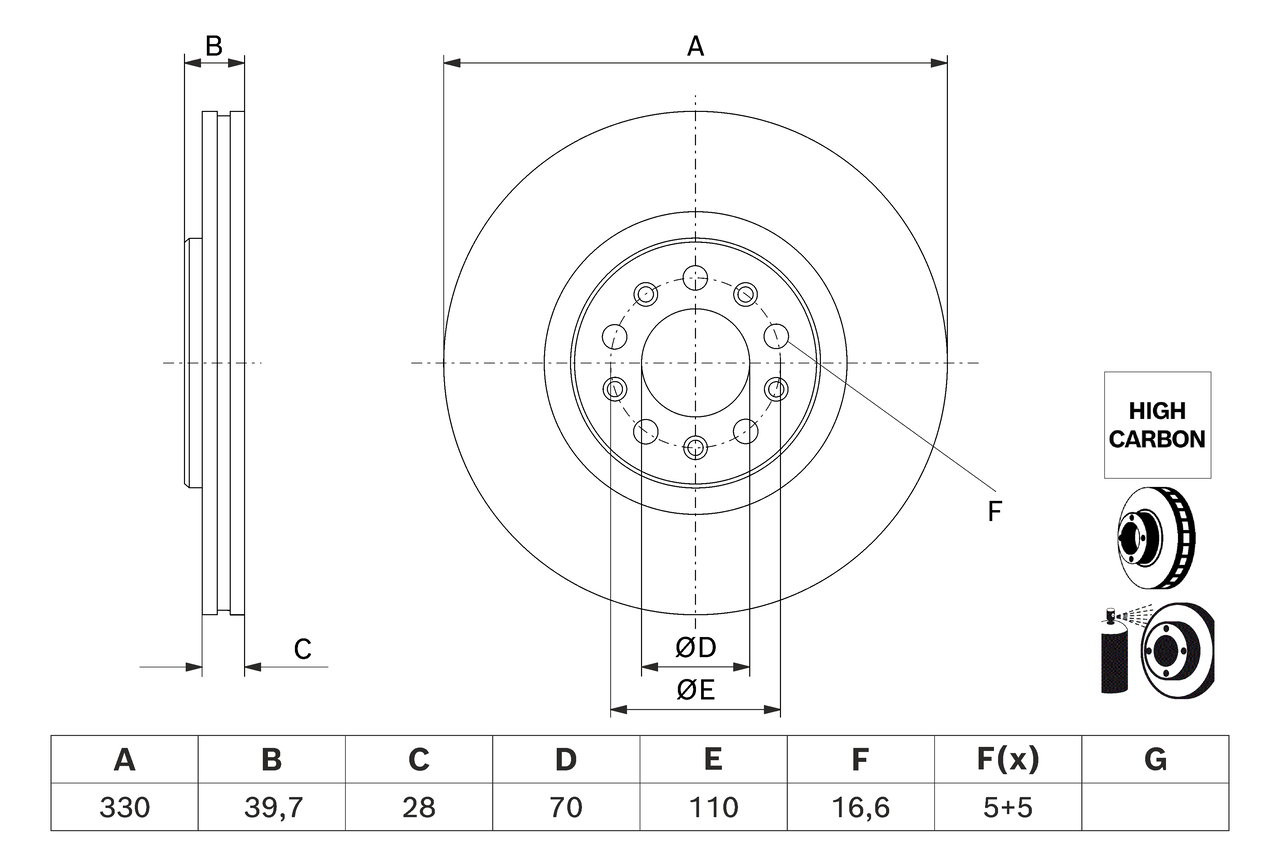 BOSCH Bremseskive 0986479j44 ventileret 330mm 28mm for JEEP