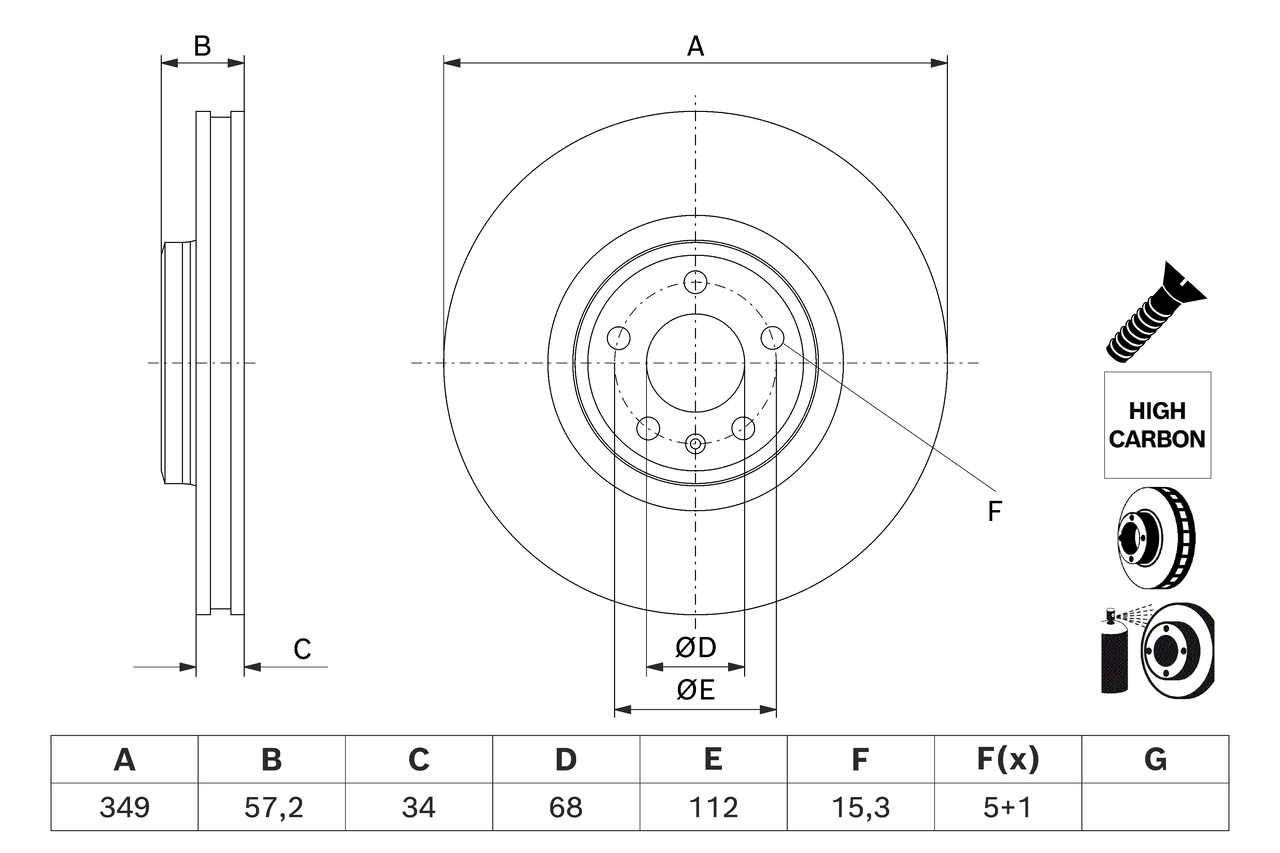 BOSCH Bremseskive 0986479j94 ventileret 349mm 34mm for AUDI