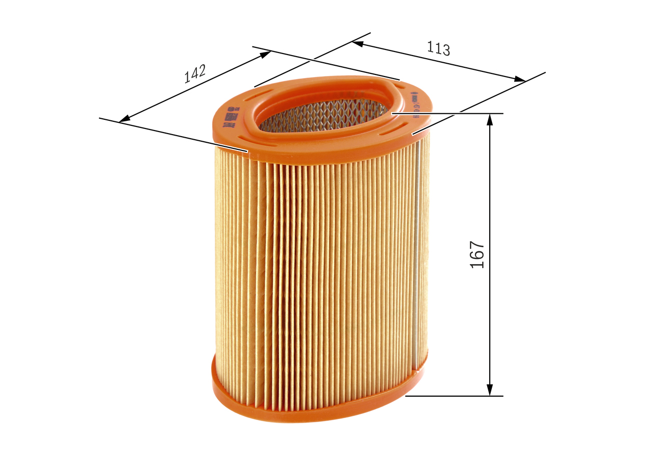 BOSCH Luftfilter 1457433769 Filterindsats outer_diameter_mm_497|Yderdiameter [mm]|144 width_mm_206|Bredde [mm]|144 height_mm_209|Højde [mm]|167 quanti
