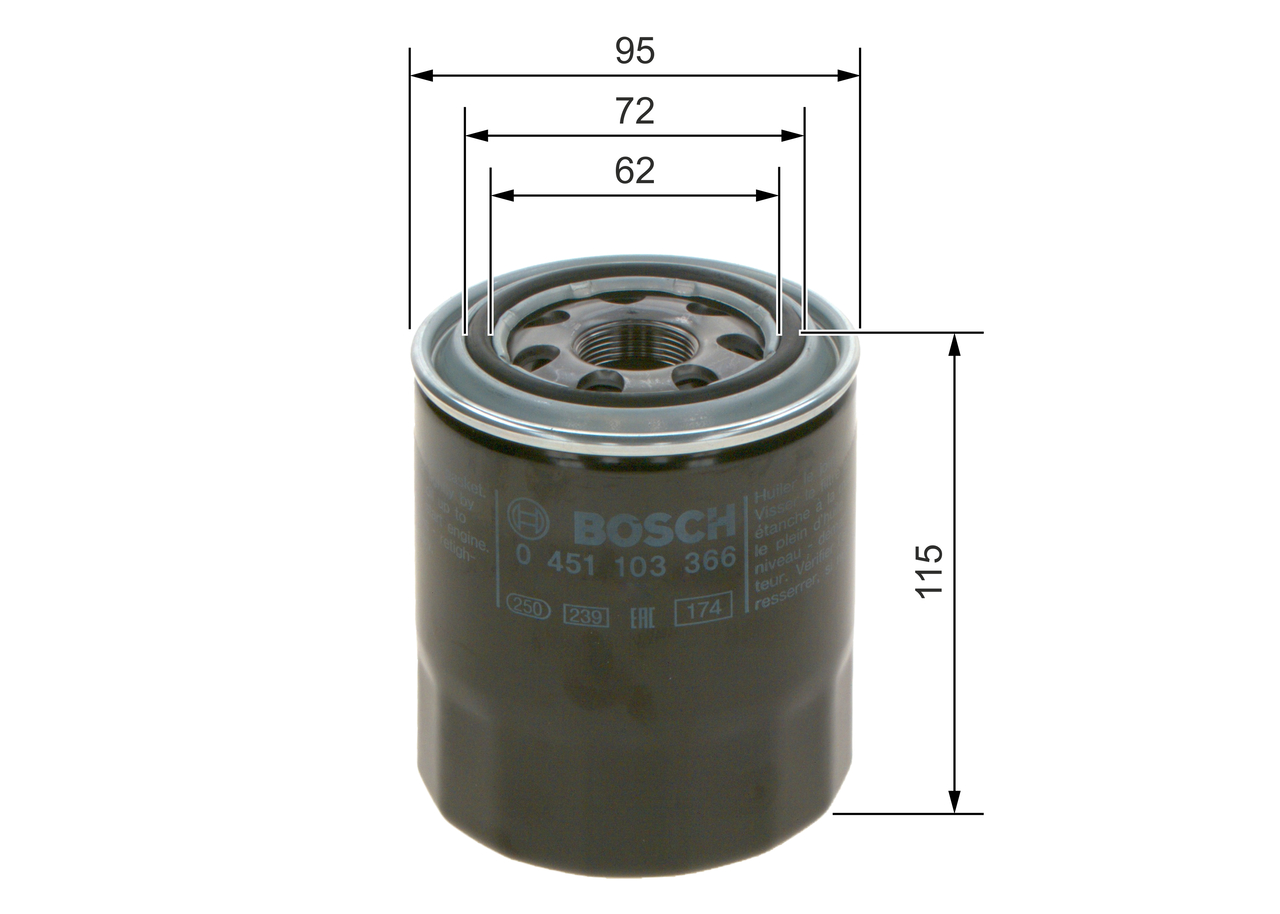 BOSCH Oliefilter 0451103366 Påskruet 120mm M 26 x 1,5 for HYUNDAI KIA