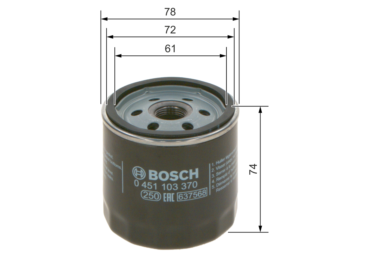 BOSCH Oliefilter 0451103370 Påskruet 74mm M 18 x 1,5 for OPEL SAAB FORD GMC CHEVROLET VAUXHALL DAEWOO CITROËN PEUGEOT RENAULT LOTUS