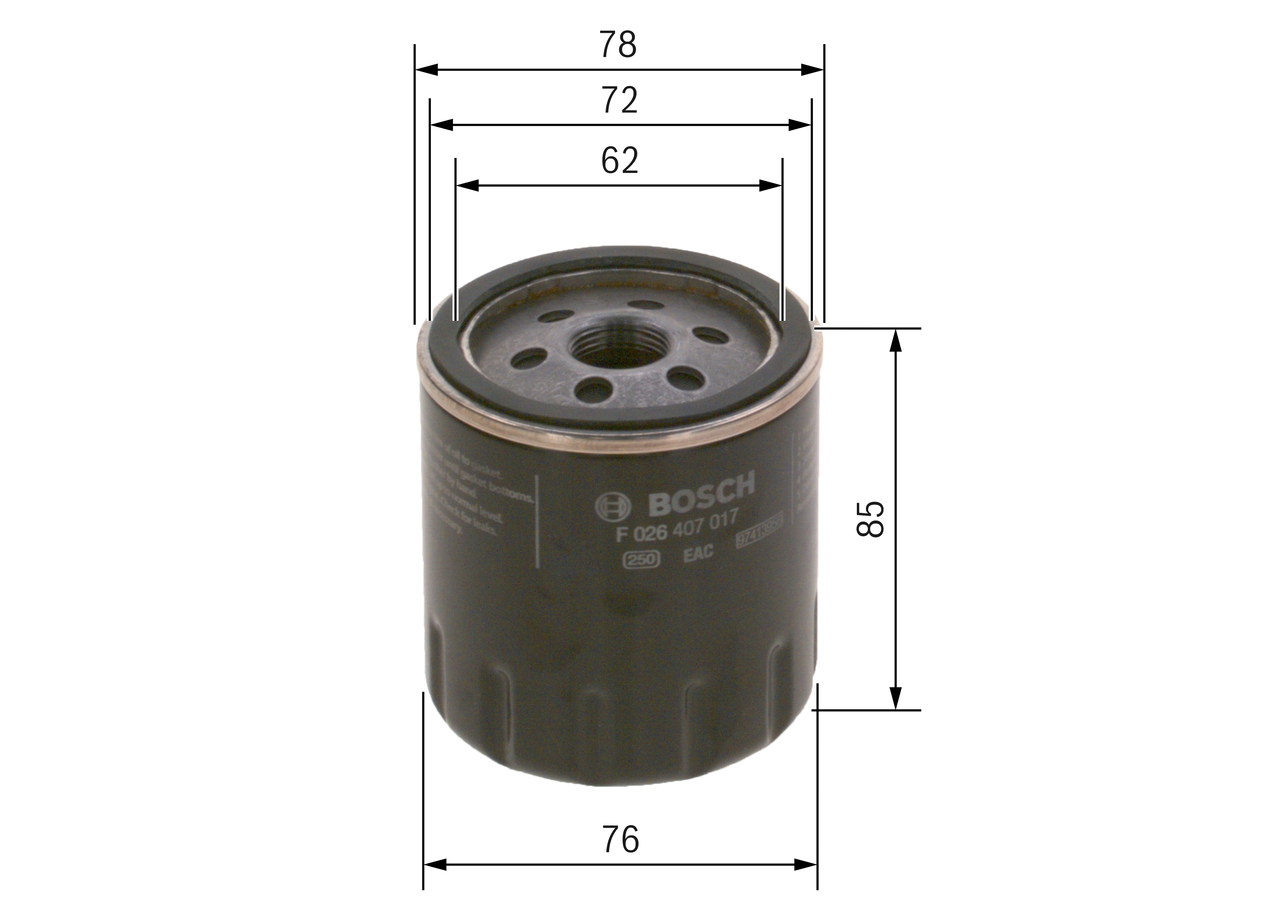 BOSCH Oliefilter f026407017 Påskruet 94mm M 20 x 1,5 for FORD ROVER