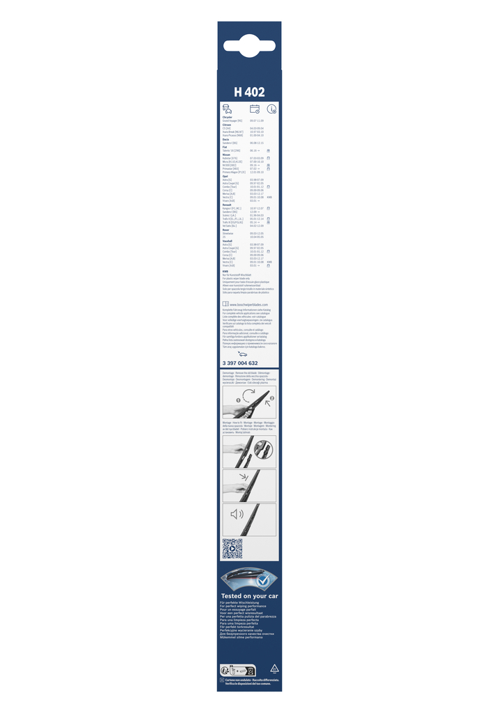 BOSCH Viskerblad 3397004632 for CITROËN PEUGEOT VAUXHALL OPEL HOLDEN CHEVROLET VOLVO CHRYSLER FIAT HONDA NISSAN RENAULT DACIA ROVER VW